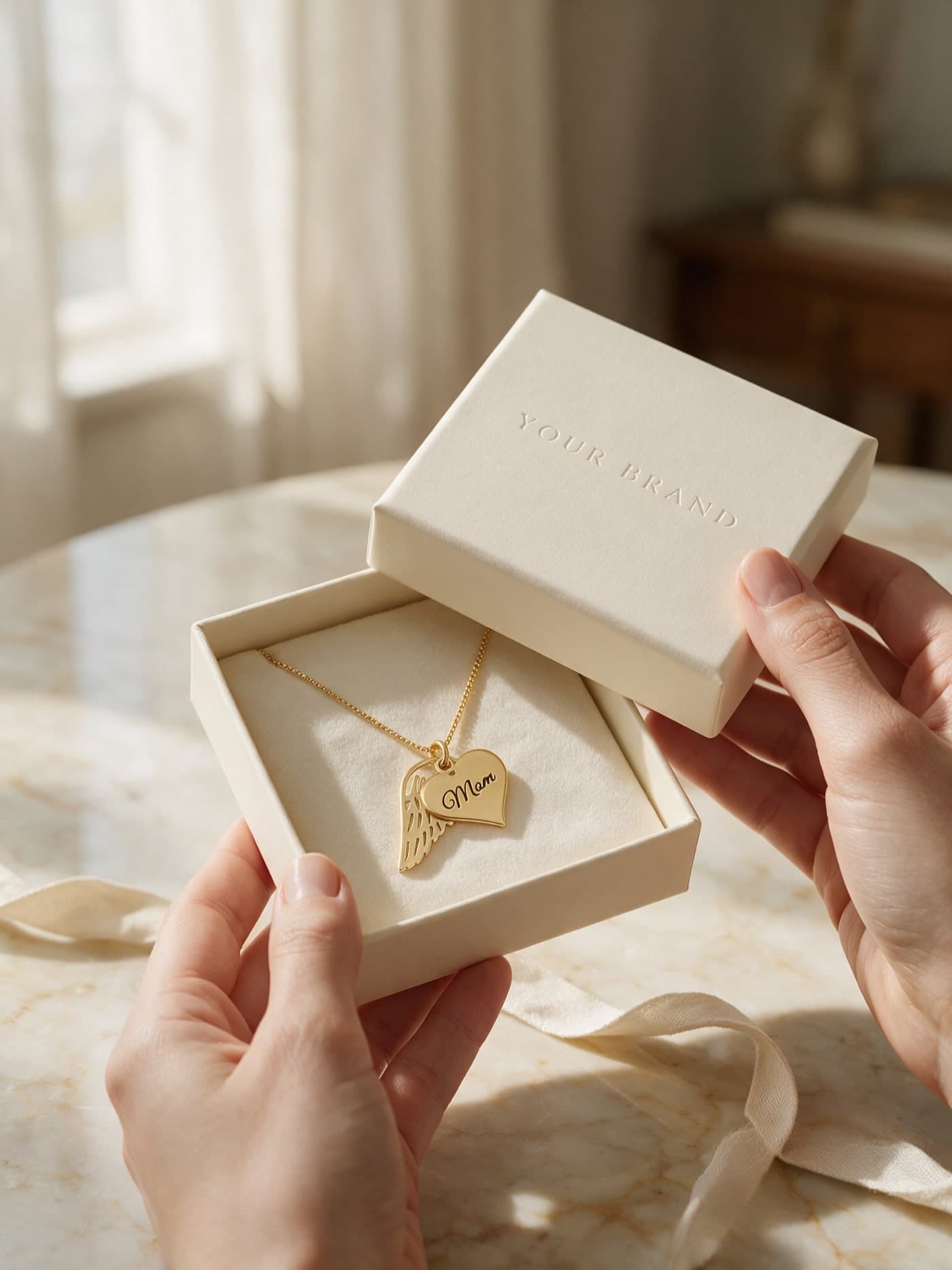 A customer opening a branded jewelry box