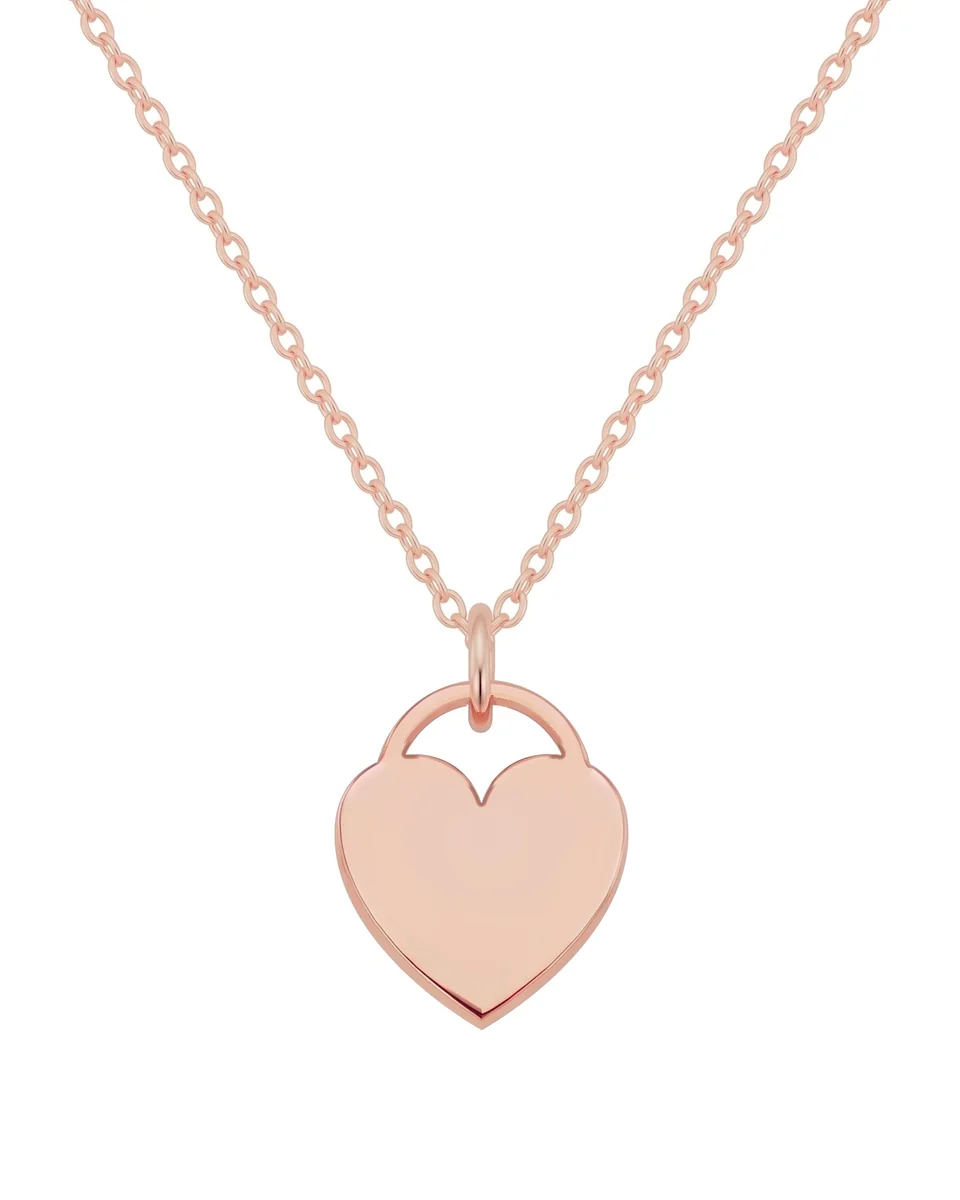A rose gold plated heart pendant on a cable chain