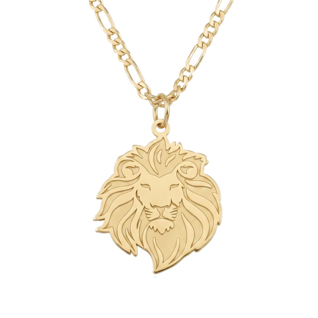 Sterling Silver Gold Plated Lion Head Pendant Necklace