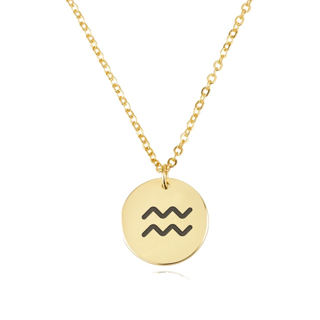 Aquarius Zodiac Sign Disk Necklace