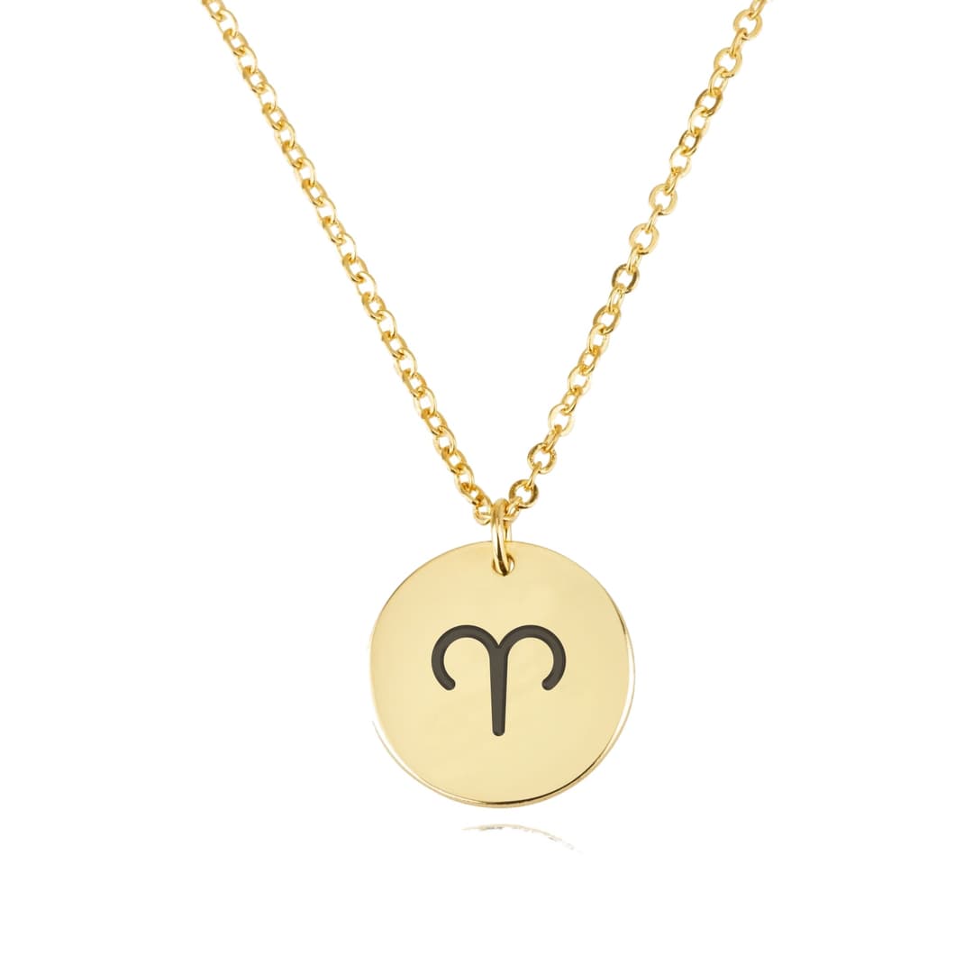 Aries Zodiac Sign Disk Necklace