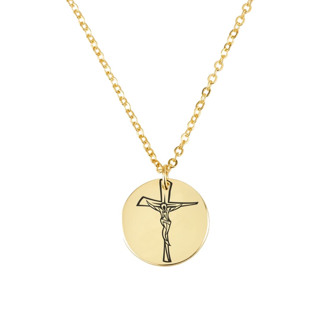 Cross Engraving Disc Necklace
