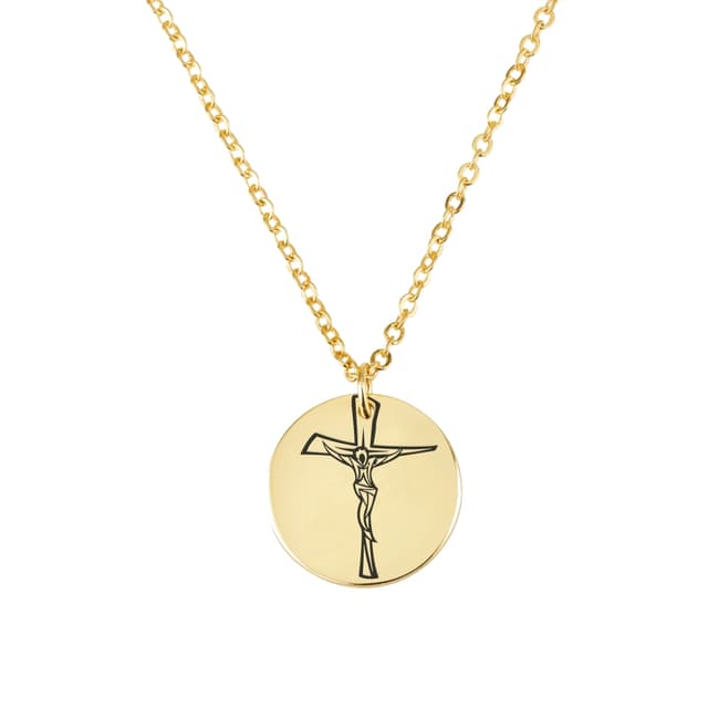 Cross Engraving Disc Necklace