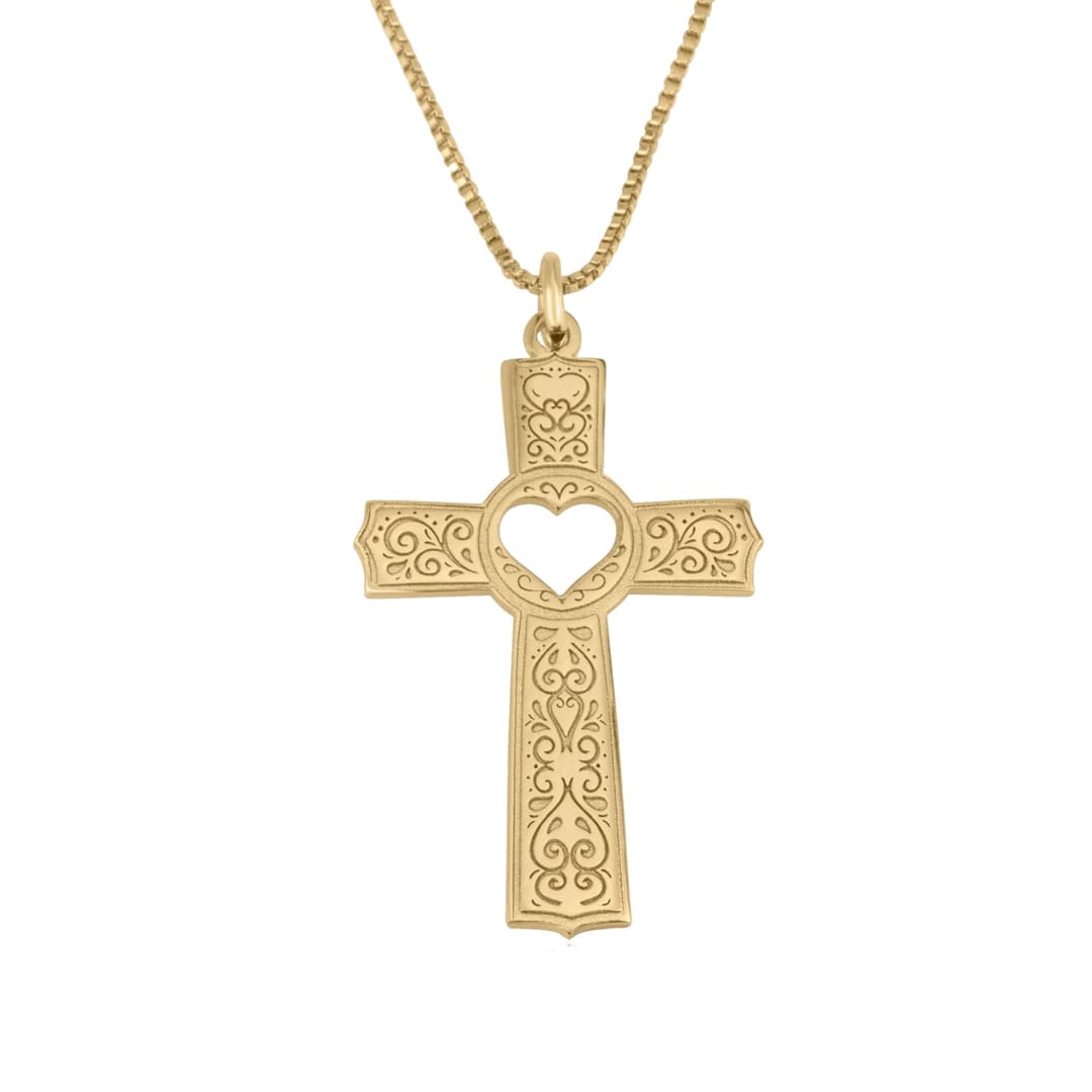 Cross With Heart Cutout Necklace