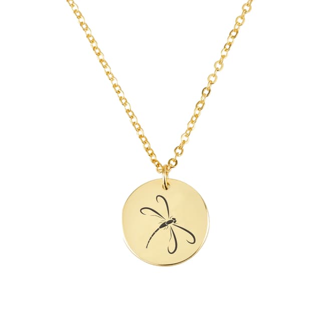 Dragonfly Engraving Disc Necklace