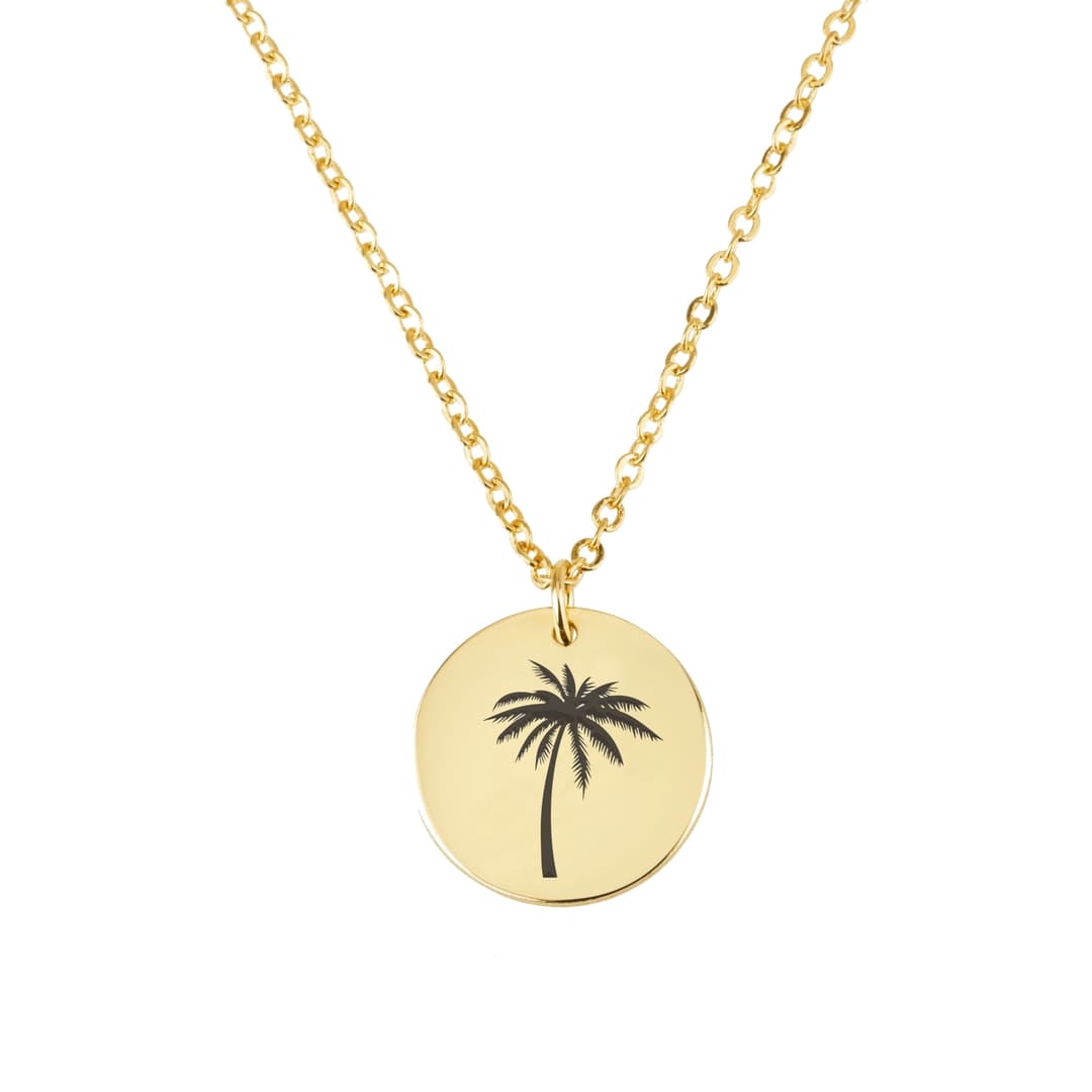Palm Tree Engraving Disc Necklace