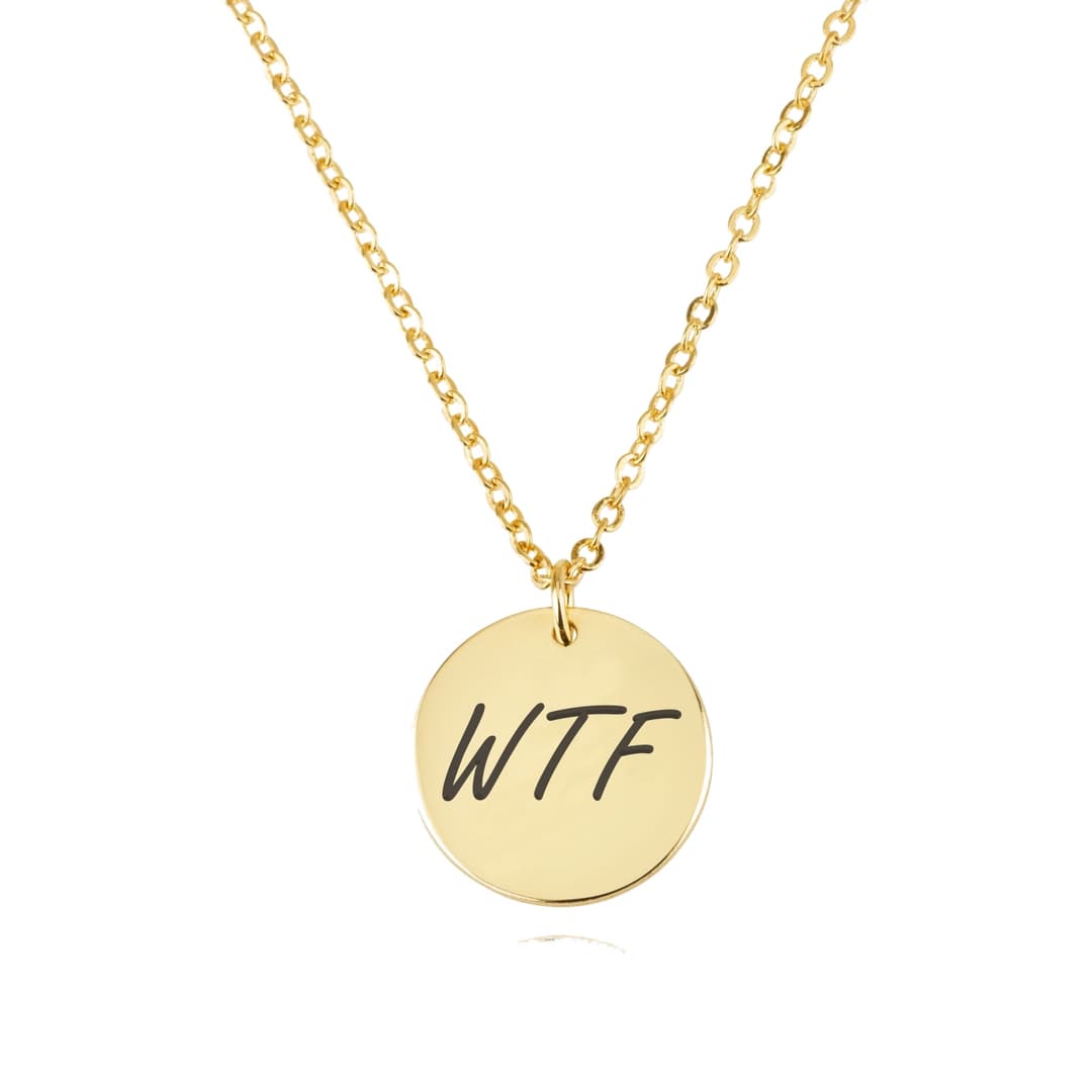Wtf Engraving Disc Necklace