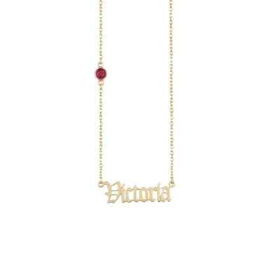 Old English Name Necklace With Birthstone