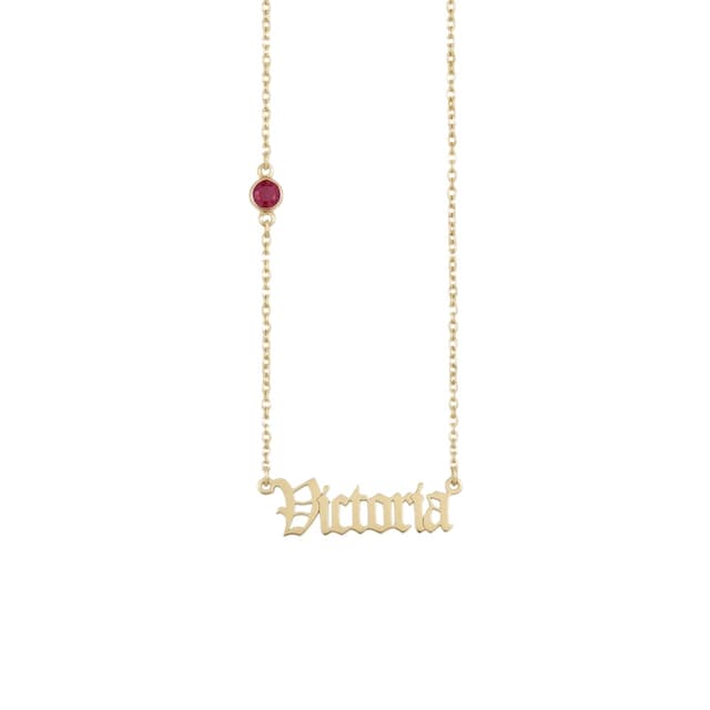 Old English Name Necklace With Birthstone